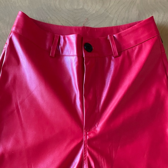 SHIEN Red Faux Leather High Waisted Pants - Picture 3 of 5
